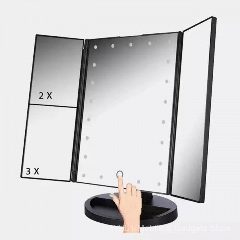 Phòng Ngủ Để Bàn Gương Trang Điểm Ba Lần Có Đèn LED Có Thể Gập Lại Cao Cấp ins Phong Cách Để Bàn Trang Điểm Gương Lưu Trữ Gương Trang Điểm