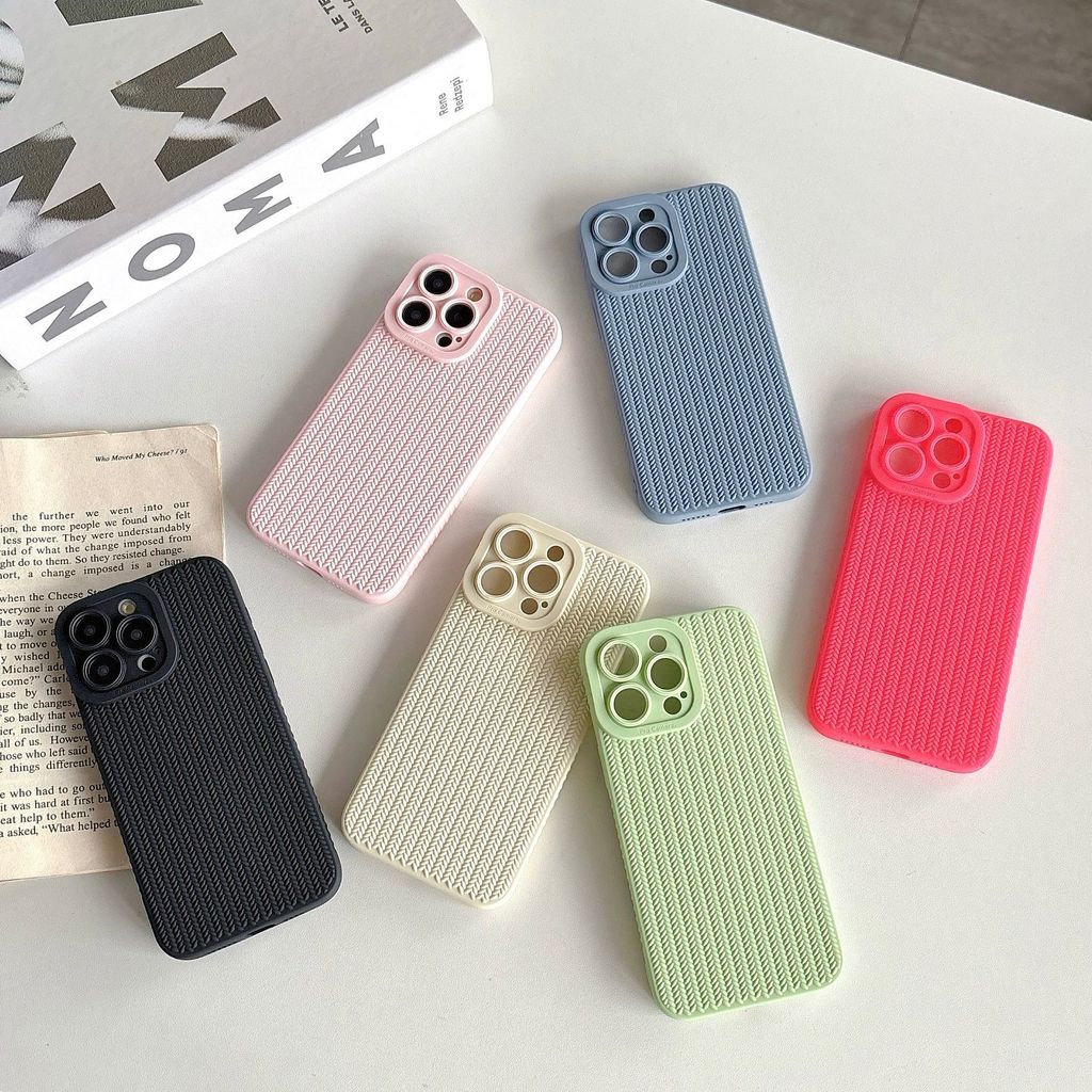Họa tiết dệt Thích hợp cho iPhone16promax iPhone 13 Lỗ lớn chống sốc 14 Vỏ bảo vệ 15om đơn giản