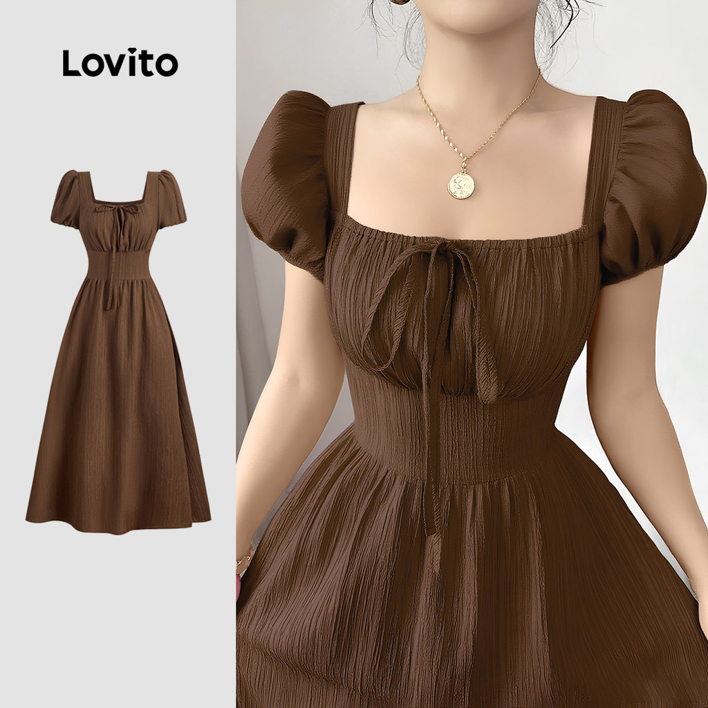 Lovito Trang phục thường ngày váy kéo khoá Xuân/Hè màu nâu dành cho nữ L154LD221