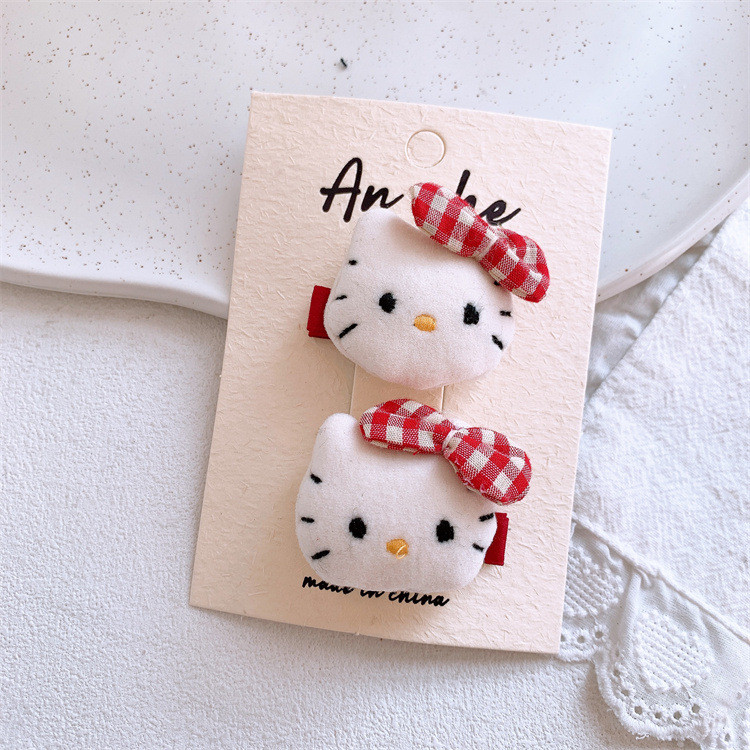 Kẹp tóc mèo Kitty Phụ kiện tóc nơ kẻ sọc đỏ