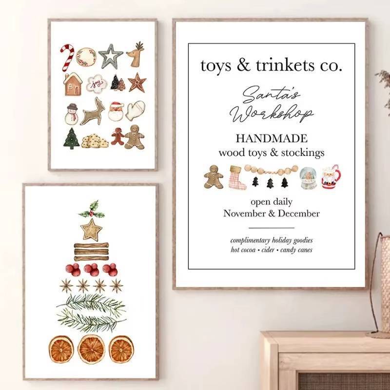 Cây Giáng Sinh Ông Già Noel Người Tuyết Tuần Lộc Áp Phích In Canvas In Hình Nghệ Thuật Treo Tường Hình Ảnh Cho Ngày Lễ Phòng Khách Trang Trí Nhà