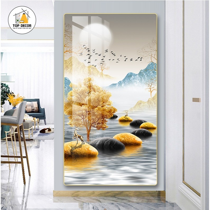 Tranh Treo Decor "Hươu Tài Lộc" Tranh Decor - Tranh Treo Phòng khách, Tranh Treo phòng ngủ, Tranh tráng gương cao cấp