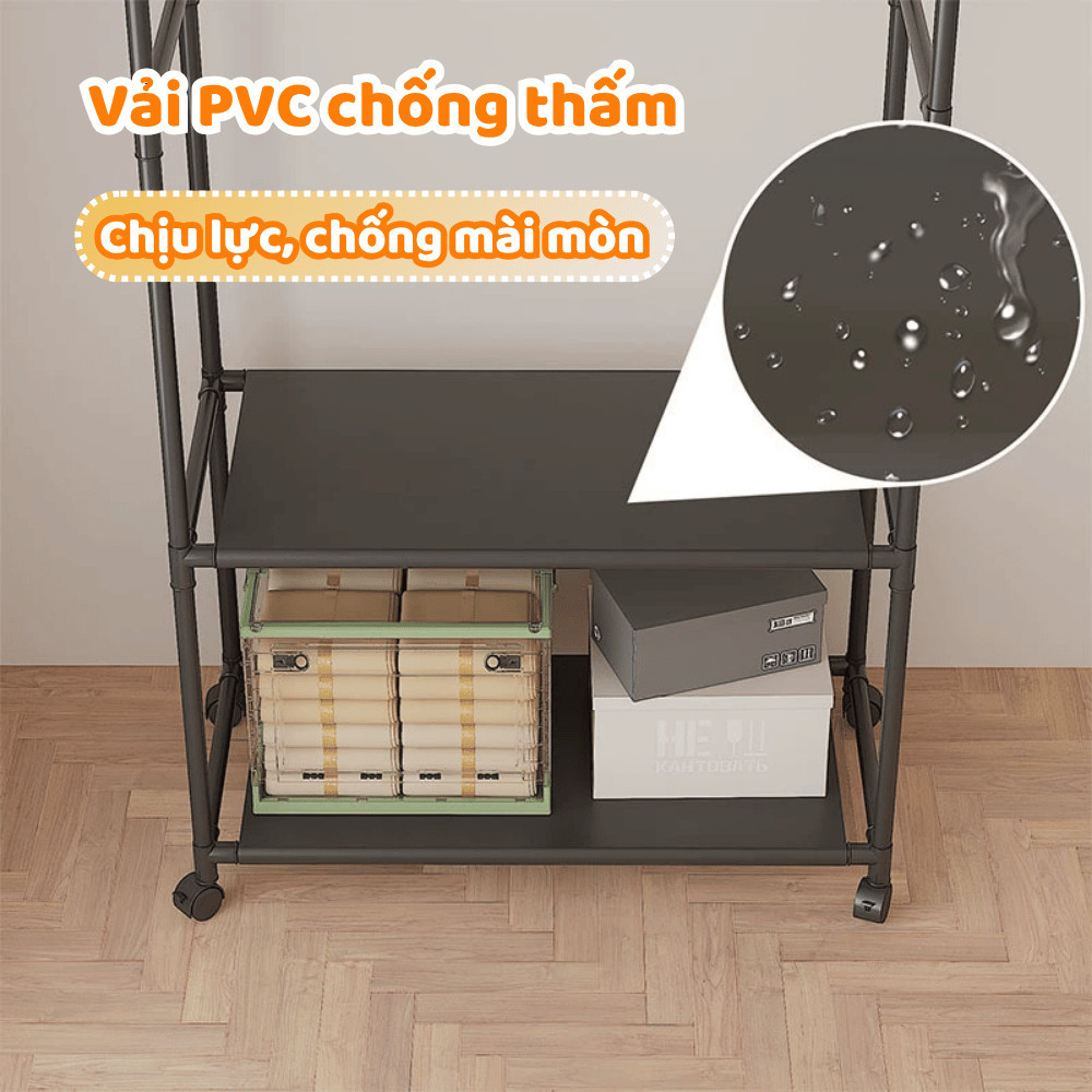 Kệ Treo Quần Áo Cao Cấp Thép Không Gỉ, Kệ Để Đồ Đa Năng Nhiều Tầng Có Bánh Xe, Chịu Lực Tốt DINO