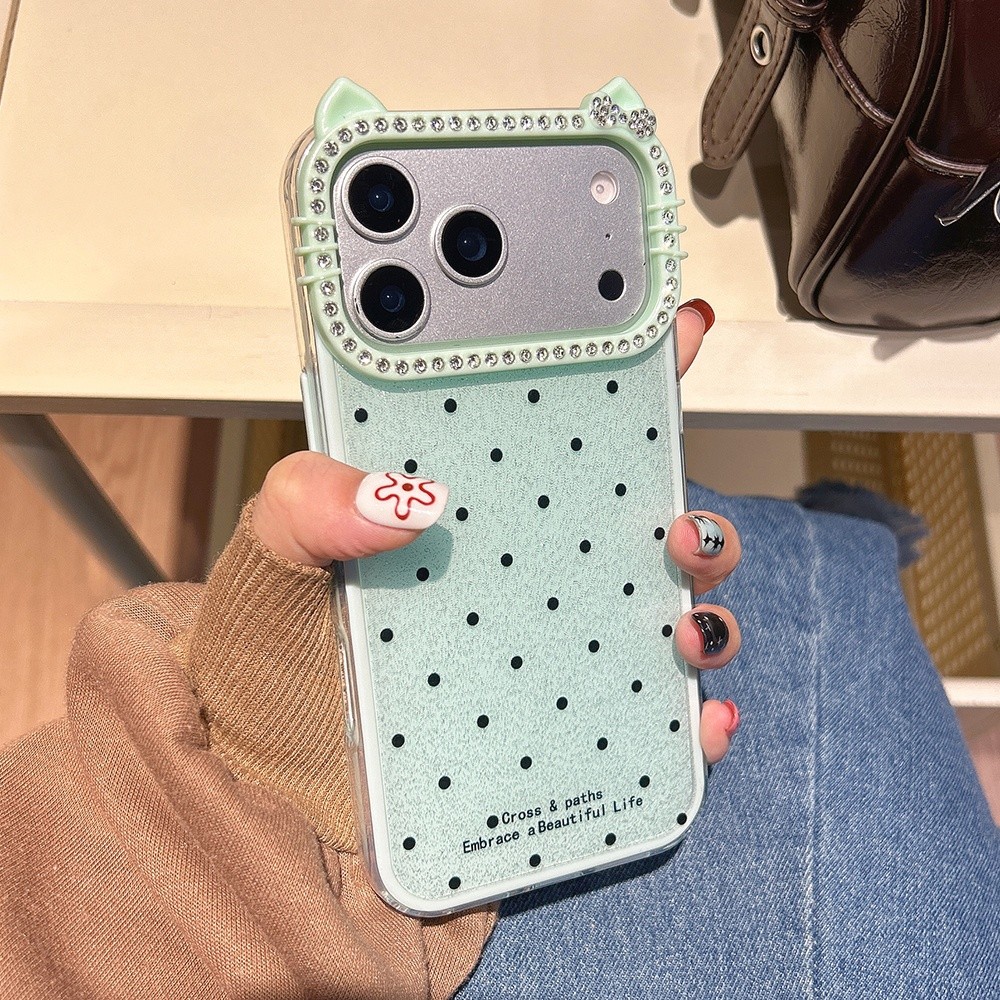 Ốp Điện Thoại Khung Mèo Kim Cương 3 Trong 1 Chấm Acrylic Cho iPhone 17 Pro Max 17 Air 16 Plus 15 14 13 12 11 Vỏ Bảo Vệ Chống Sốc
