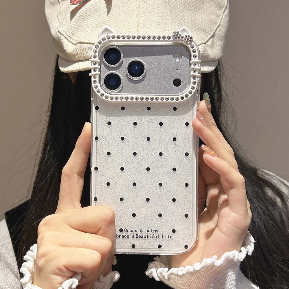 Ốp Điện Thoại Khung Mèo Kim Cương 3 Trong 1 Chấm Acrylic Cho iPhone 17 Pro Max 17 Air 16 Plus 15 14 13 12 11 Vỏ Bảo Vệ Chống Sốc