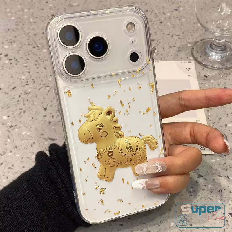 Ốp Lưng Tương Thích Cho IPhone 11 16 13 17 15 14 12 Pro Max 17 12 14 15 16 13 Pro 7Plus 7 14 8 16 17 15 Plus XR X XS Max Air SE 2020 Thời Trang Sang Trọng Năm Ngựa May Mắn Vỏ ngựa vàng