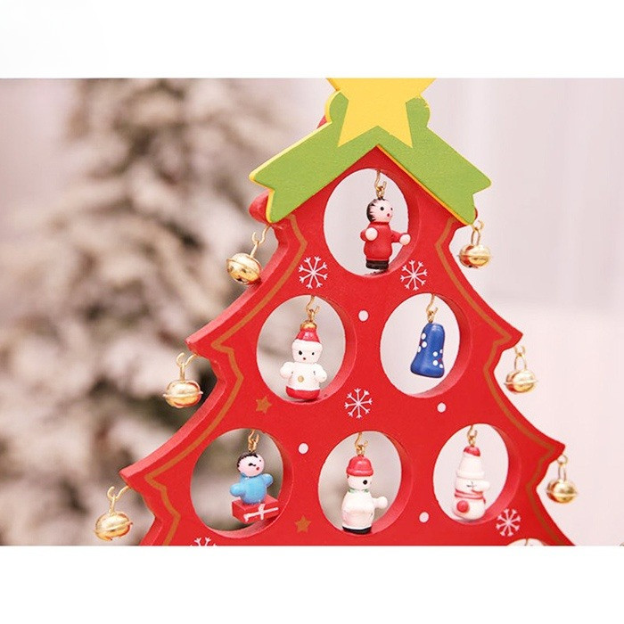 Mô Hình Cây Thông Noel Chuông Vàng Bằng Gỗ để Bàn (màu Xanh/đỏ)
