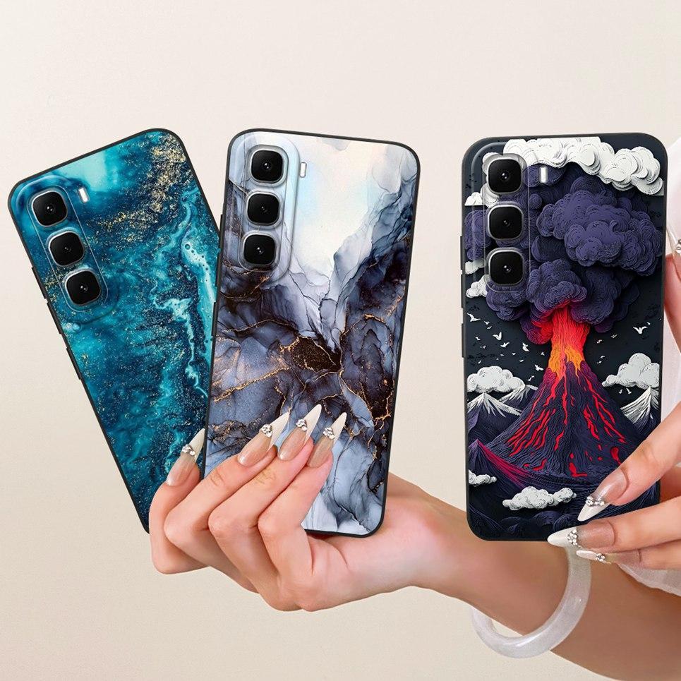 Ốp Điện Thoại Thời Trang Thẩm Mỹ Cho Infinix Hot 60 Pro + X6886 / Hot 60 Pro X6885 Vỏ Hoạt Hình Mèo Rồng Đá Cẩm Thạch Vỏ Silicon Mềm