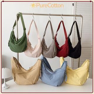Túi Đeo Ngang PURECOTTON0, Túi Đeo Vai Đơn Giản Hàn Quốc Nhẹ, Vải Đa Năng Dung Tích Lớn Túi Bánh Bao Màu Trơn Du Lịch
