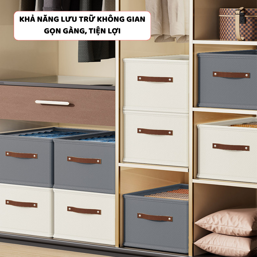 Hộp Vải Đựng Quần Áo Gấp Gọn ENODA HOME, Hộp Vải Oxford Khung Nhựa PP Cứng Cáp Đứng Form Lưu Trữ Đồ Ngăn Nắp HV011