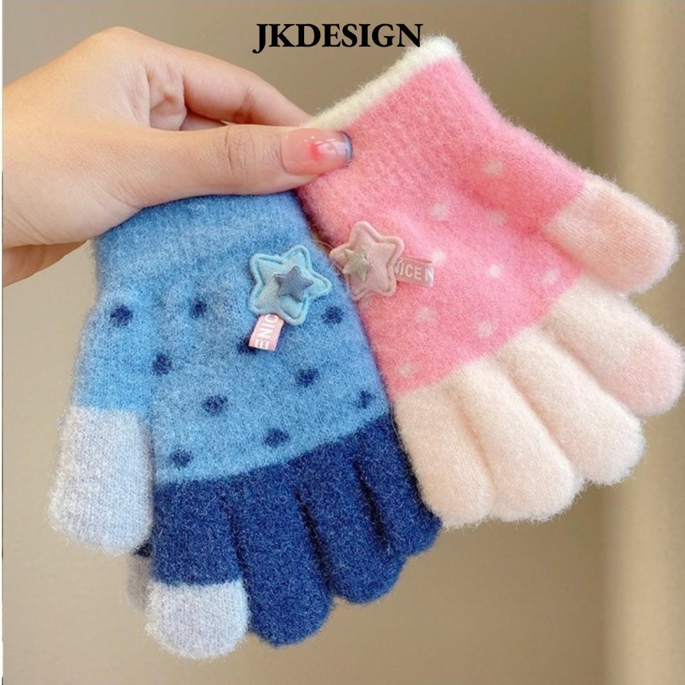 Găng tay dệt kim trẻ em JKDESIGN, Găng tay đầy đủ ngón tay sang trọng dày dặn cho trẻ em, Găng tay chống gió hoạt hình dễ thương mùa đông ấm áp