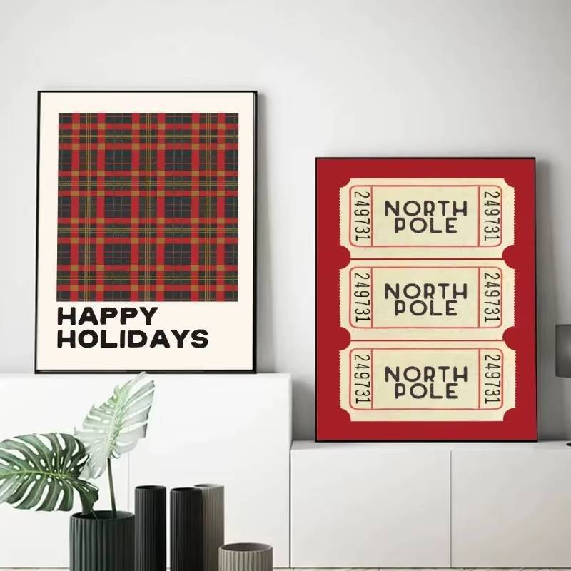 Cây Giáng Sinh Ông Già Noel Người Tuyết Tuần Lộc Áp Phích In Canvas In Hình Nghệ Thuật Treo Tường Hình Ảnh Cho Ngày Lễ Phòng Khách Trang Trí Nhà