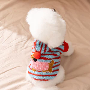 【Ready Stock】 Autumn and Winter Pet Clothing Stripes Dachshund Traction Hooded Thickened Thermal Feet Fluffy Jacket Puppy Clothes gZlV