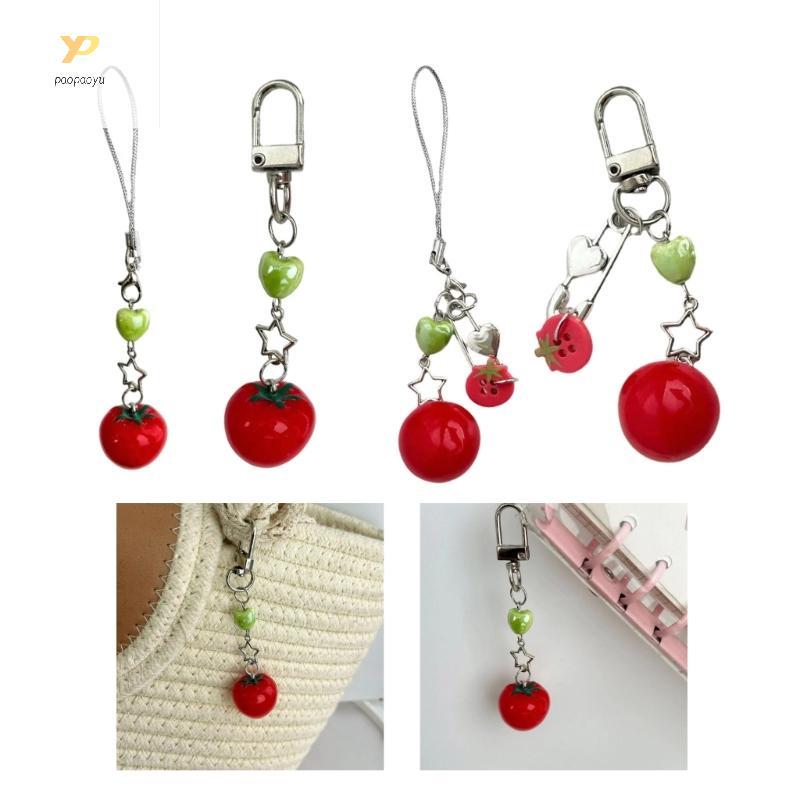 PPY Đa Năng Charm Cà Chua Với Lá Xanh Và Cô Gái Nhân Vật Móc Khóa Phụ Kiện Thời Trang Cho Nữ Hợp Thời Trang