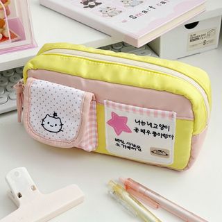 Túi đựng bút HIGHVIEWLS, Bút chì nhiều lớp dung tích lớn, Túi đựng văn phòng phẩm mèo con dễ thương hoạt hình dễ thương Back To School