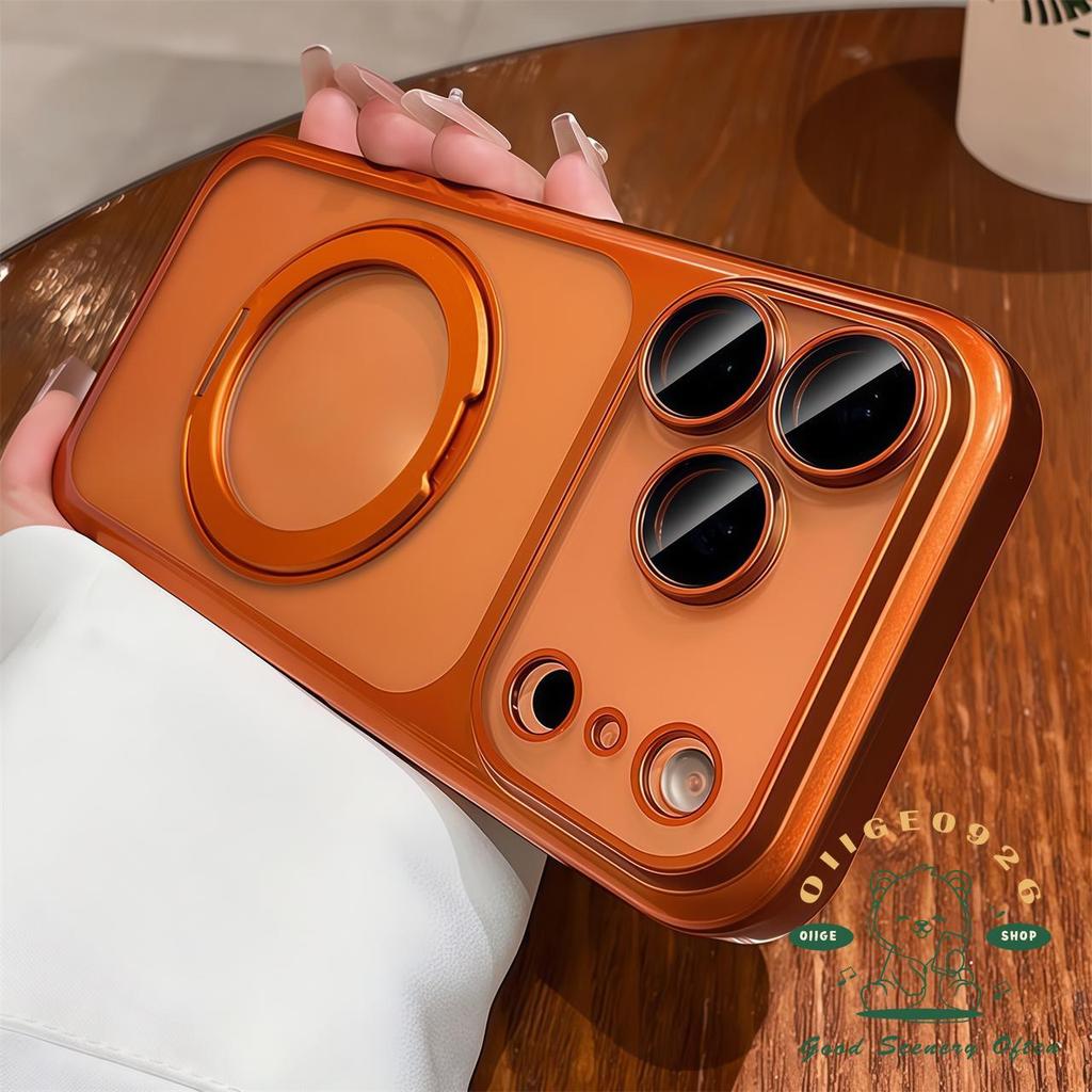 [Ốp lưng iPhone17] Giá đỡ xoay mờ mạ từ tính Vỏ điện thoại iphone 17 Pro Max 16 15 cho vỏ iPhone Vỏ cứng PC chống sốc