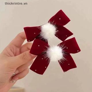 THI 1 / 2 Cái Đỏ Nhung Nơ Kẹp Tóc Hợp Kim Trái Tim Kẹp Tóc Cho Trẻ Em Bé Gái Pompom Barrettes Đuôi Ngựa Giá Đỡ Mũ Phụ Kiện VN