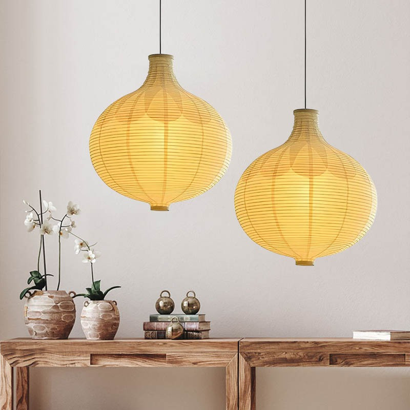 Đèn chùm đèn lồng giấy phong cách trung cổ, Đèn pha mặt dây chuyền hành tây Wabi-sabi Nhật Bản, Phòng ăn, Phòng khách, Trang trại Đèn thả trang trí thẩm mỹ