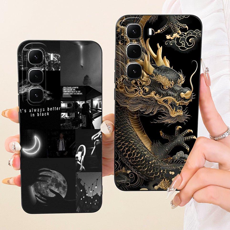 Ốp Điện Thoại Thời Trang Thẩm Mỹ Cho Infinix Hot 60 Pro + X6886 / Hot 60 Pro X6885 Vỏ Hoạt Hình Mèo Rồng Đá Cẩm Thạch Vỏ Silicon Mềm
