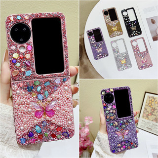 Vỏ bướm kim cương lấp lánh đầy màu sắc cho OPPO Find N3 Flip N2 Flip Kim cương giả kết cấu vòng tay Chuỗi cứng chống sốc Ốp điện thoại