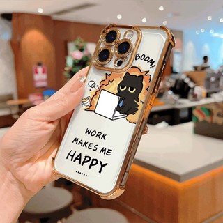 Happy Working Cat Bốn Góc Chống Rơi Lucency Ốp Lưng Điện Thoại OPPO Reno 14 13 12 11 10 Pro 14F 13F 12F 11F 5G Vỏ Bảo Vệ Ống Kính