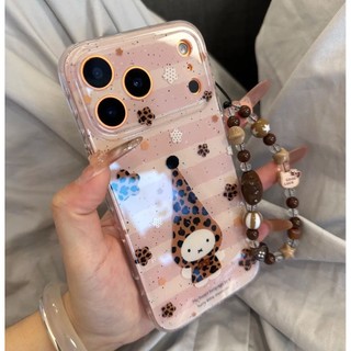Ốp điện thoại hình thỏ sọc dễ thương hình hoa báo phù hợp cho iPhone17 16 15 14 13 Pro Max Bảo vệ Camera chống sốc Vỏ cứng chống rơi