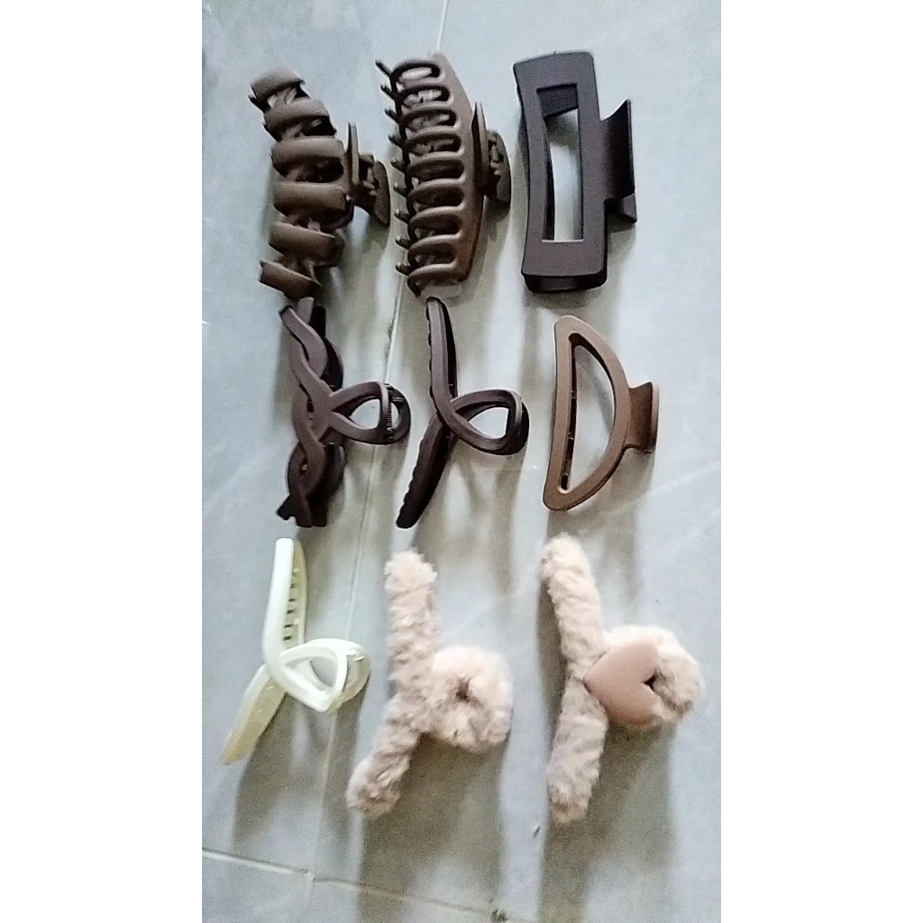 TD45HY Bộ kẹp tóc 9 món size lớn càng cua màu nâu sữa mới,sang trọng, acrylic thích hợp cho tóc dày Cho nữ