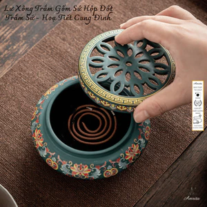 Lư Xông Trầm Gốm Sứ Hộp Đốt Trầm Sứ - Hoạ Tiết Cung Đình - CXNP175