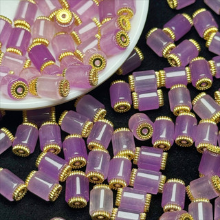 ((5 cái) Hạt nhựa trong suốt màu tím kẻ sọc, 8x12mm cho DIY vòng tay)