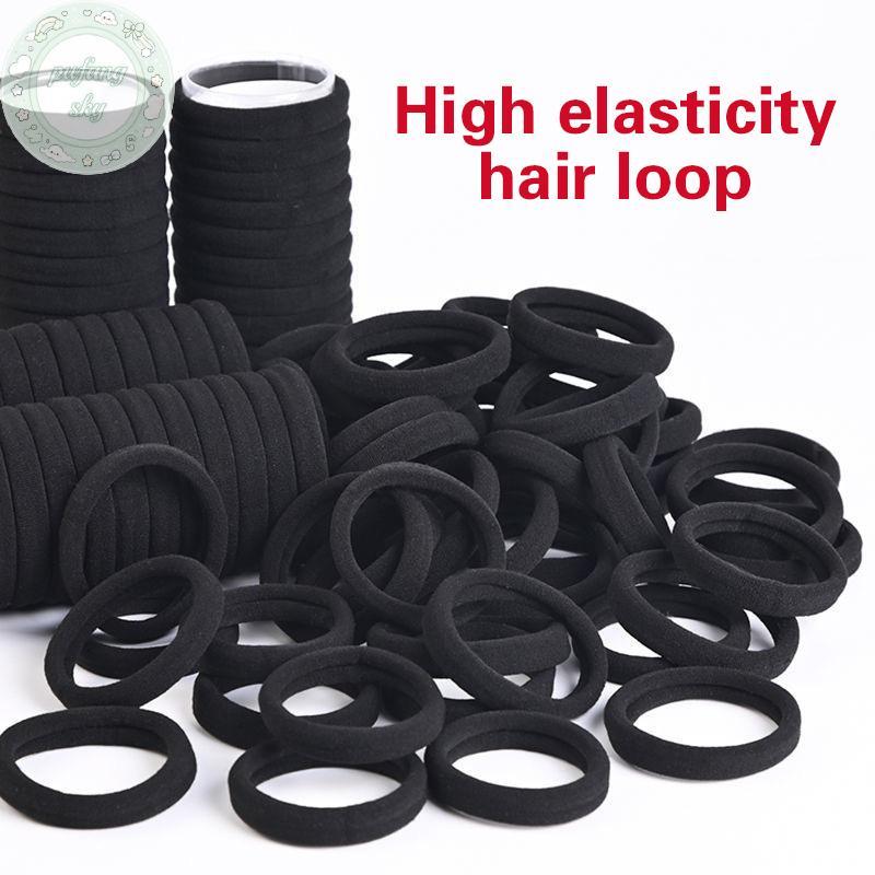 PUSKY 100 Chiếc Dây Buộc Tóc Đen Cho Nữ Bé Gái Băng Đô Quấn Tóc Cao Su Đàn Hồi Cao Dây Buộc Tóc Đuôi Ngựa Giá Đỡ Scrunchies Accessorie VN