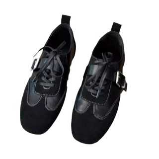 [Sẵn Sàng] Phong Cách Hợp Thời Trang Mũi Vuông Nam Nữ Giày Da Nhỏ Phong Cách Anh Đi Lại Niche Giày Tập Luyện Đức Giày Phong Cách Mới