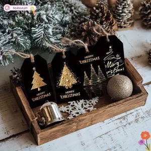 BEABOUT 48 Thẻ Giáng Sinh, Thanh Lịch 4 Kiểu Bao Bì Dán Nhãn, Đa Năng Với Dây Gai Dầu DIY Đảng Nhãn Trang Trí Nhà