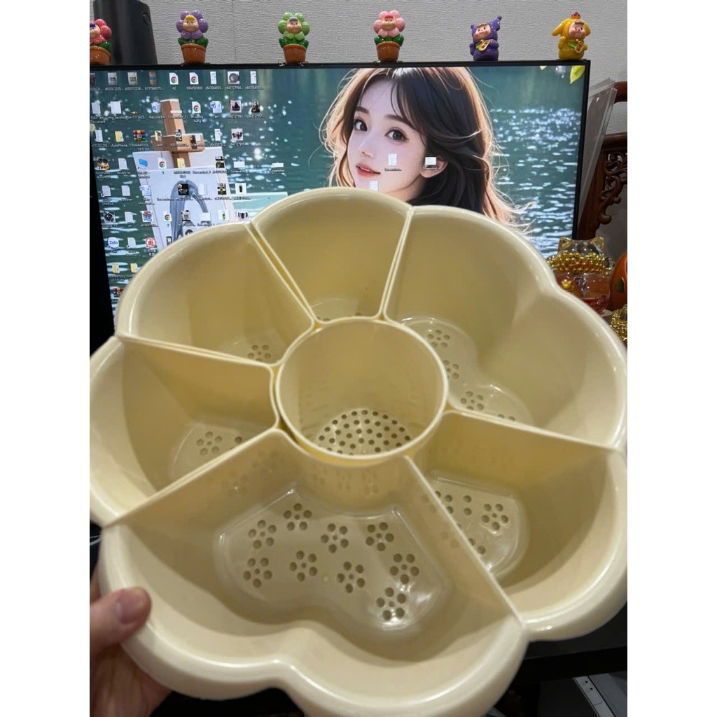 Rổ Đựng Rau Ăn Lẩu Xoay 7 Ngăn , Rổ Nhựa Để Hoa Quả Khay Lẩu Rá Rau Củ Hình Hoa
