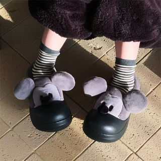 XIXITIAO Dép bông nữ mùa đông dễ thương đế dày, phiên bản hợp tác chính hãng Mickey giữ ấm