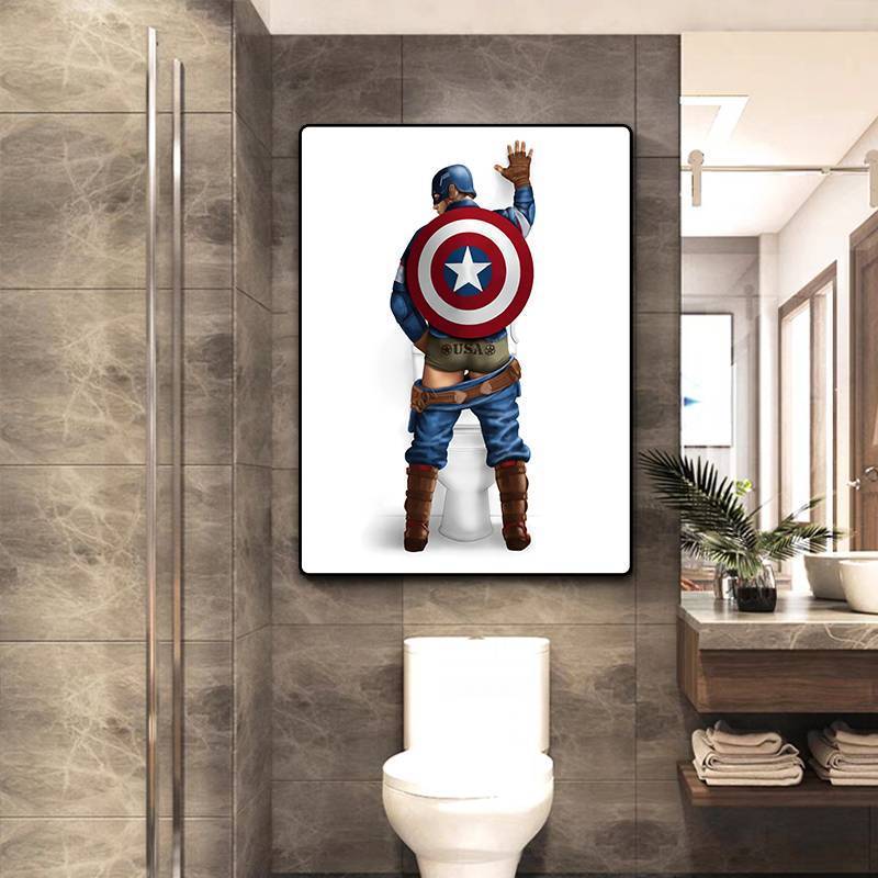 Tranh trang trí nhà vệ sinh và nhà vệ sinh vui nhộn - Marvel Vui nhộn Sáng tạo Nền phòng tắm Tranh vải trang trí tường