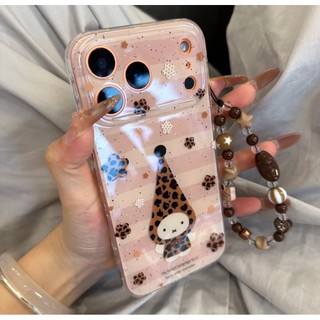 Ốp điện thoại hình thỏ sọc dễ thương hình hoa báo phù hợp cho iPhone17 16 15 14 13 Pro Max Bảo vệ Camera chống sốc Vỏ cứng chống rơi