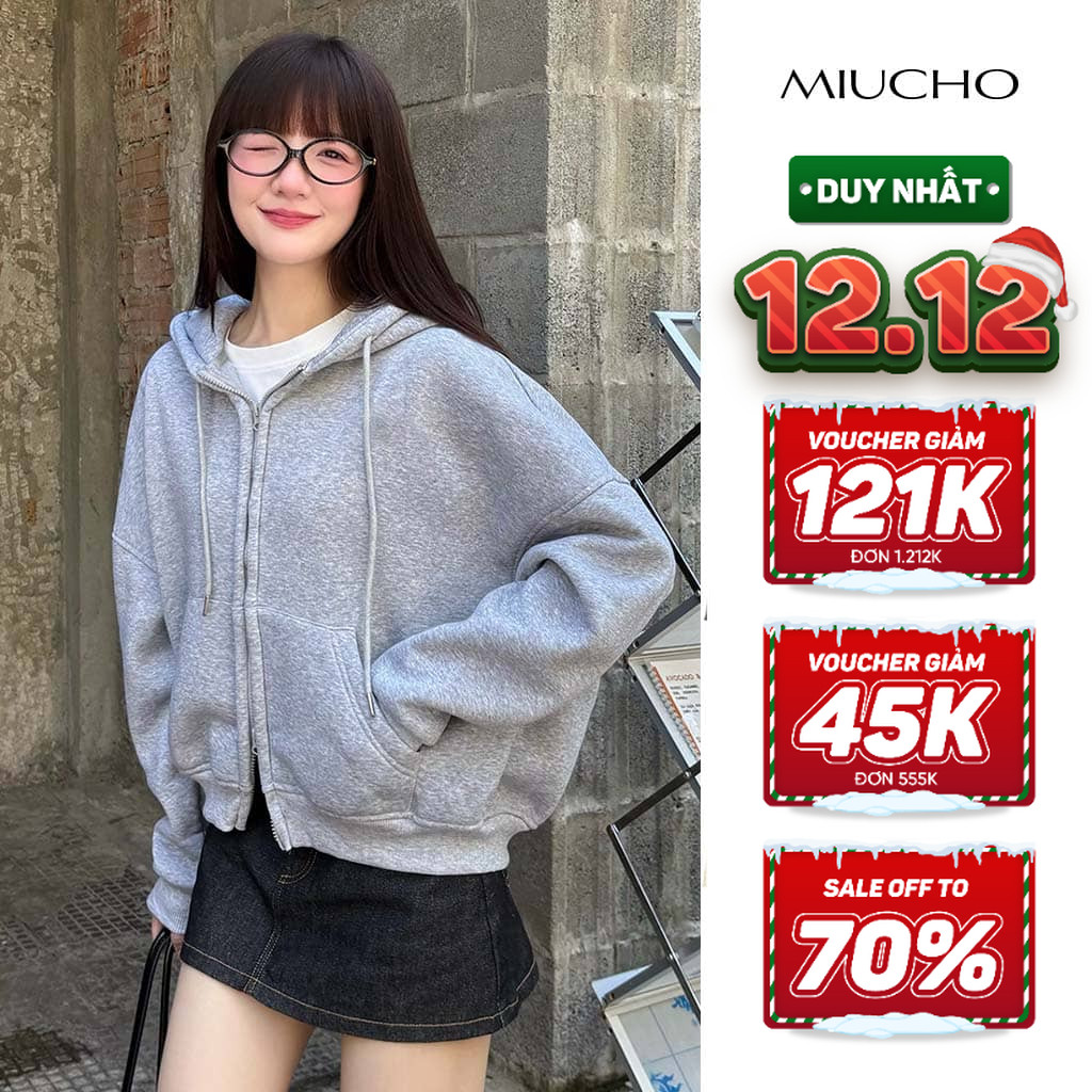 Áo Khoác Hoodie Zip Boxy MIUCHO Nỉ 2 Da Cao Cấp Dày Dặn Mềm Mại Thoáng Mát HXT02