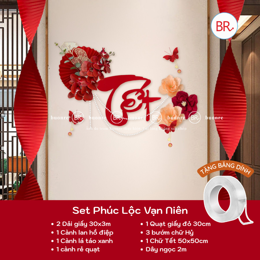 [Tặng băng dính]Set nguyên liệu trang trí Tết Phúc Lộc Vạn Niên,set decor nhà cửa,quán cà phê,lớp học đón Tết 2026 ANGI