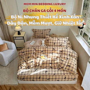 Set drap giường nỉ 4 món Memminbedding Luxury đáng yêu, cute, dùng mùa thu đông ấm áp, mềm mại, giữ nhiệt tốt