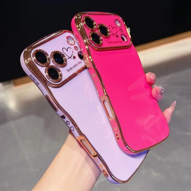 Ốp Điện Thoại Tình Yêu Bên Mạ Điện Cho Apple IPhone 17 Pro Max 17 Air 16 15 14 Plus 13 12 11 Pro Max Bao Ống Kính Mềm Mại