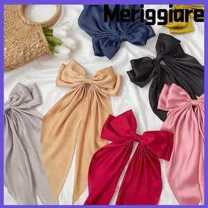 Kẹp Tóc Nơ Đen MERIGGIARE, Kẹp Lò Xo Vải Voan Hàn Quốc Retro, Lễ Hội Mỏ Vịt Pháp Hai Lớp Ruy Băng Lớn Top Kẹp Phụ Kiện Tóc Đuôi Ngựa Cao