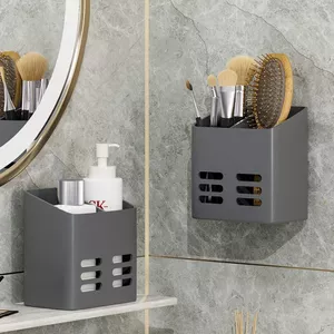 Hộp treo tường nhựa ABS 2 ngăn tháo rời, có lỗ thoát nước, đựng bàn chải và đồ cá nhân
