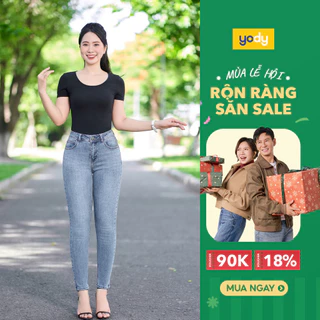 Quần jean nữ YODY dáng skiny ôm nhẹ, quần bò nữ co giãn cạp cao form dài TRA - QJN5056