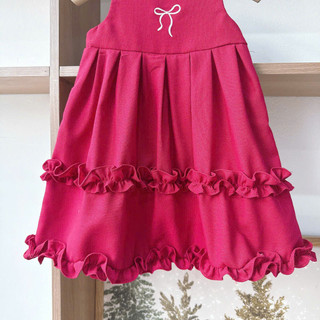 [8-26kg] Váy Linen Đỏ Sát Nách Thêu Nơ Tết Noel Cho Bé Gái
