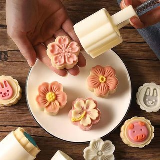Khuôn hoa đào, hoa mai nhấn lò xo 30g - 50g - 65g làm bánh trung thu, phục linh, bánh dứa - SUNND