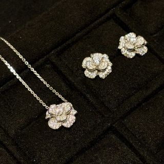 Châu Âu Mỹ ins Phong Cách Mới Vòng Cổ Camellia Bộ Kim Cương Nữ