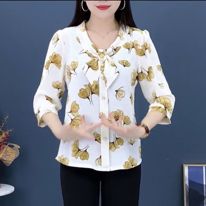 Áo thun dài tay họa tiết hoa bướm cho mùa thu, thiết kế rộng rãi và thoải mái