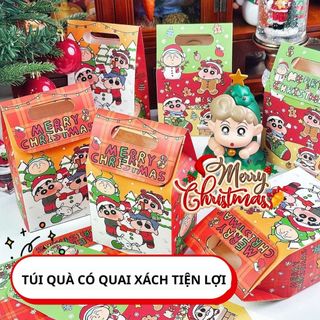 Túi Quà Noel Có Quai Xách Đựng Gift Giáng Sinh Cute Họa Tiết Shin Dễ Thương Timo GQ67