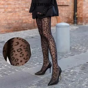 JKDESIGN - Quần Sheer siêu co giãn, mịn màng với họa tiết da báo đen phong cách Y2K