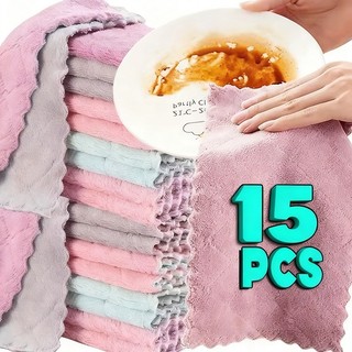 5 / 10 / 15 Khăn lau bát đĩa lông cừu san hô hai lớp - Khăn lau sợi nhỏ siêu thấm gia dụng